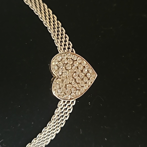 Rhinestone HEART Silvertone Mesh 13"Long w/ 3"Ext. Necklace - Picture 2 of 7